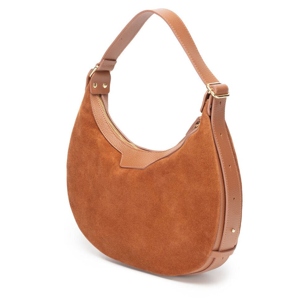 Elie Beaumont Shoulder Handbag - Crescent Suede Tan
