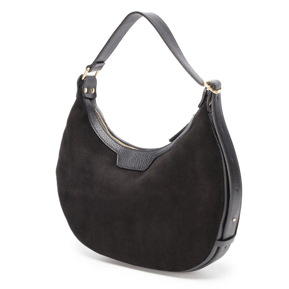 Elie Beaumont Shoulder Handbag - Crescent Suede Black