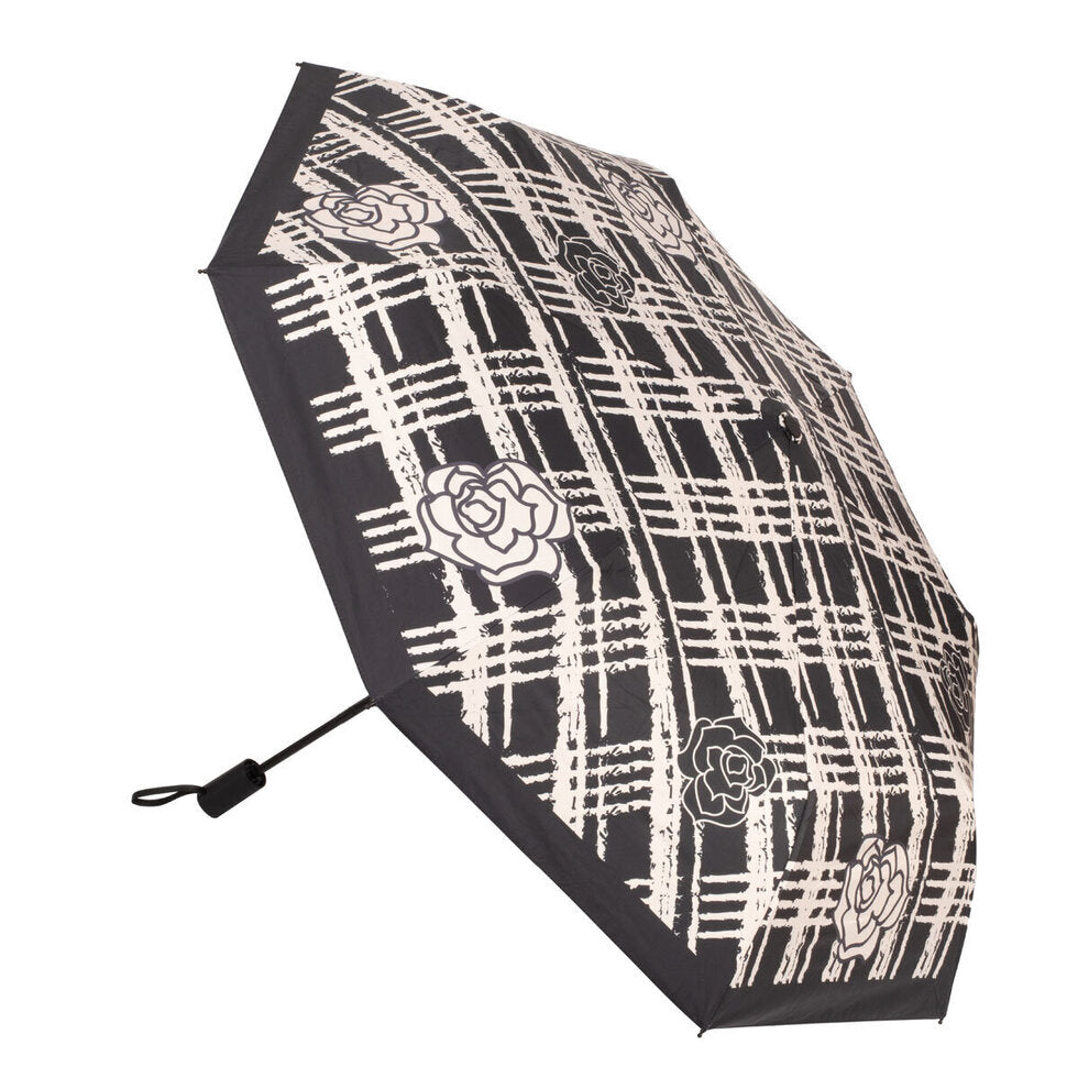 Elie Beaumont Umbrella Black And White Rose On Checks