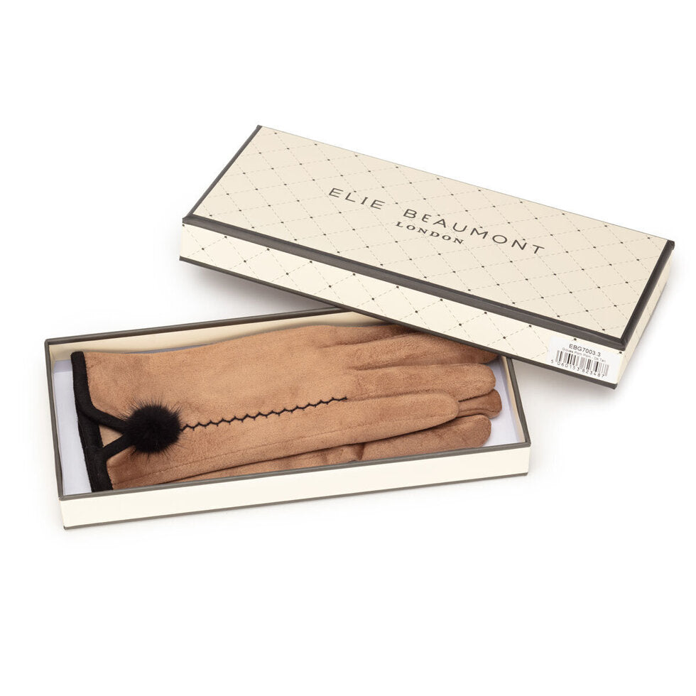 Elie Beaumont Gloves Pom Pom Dark Tan
