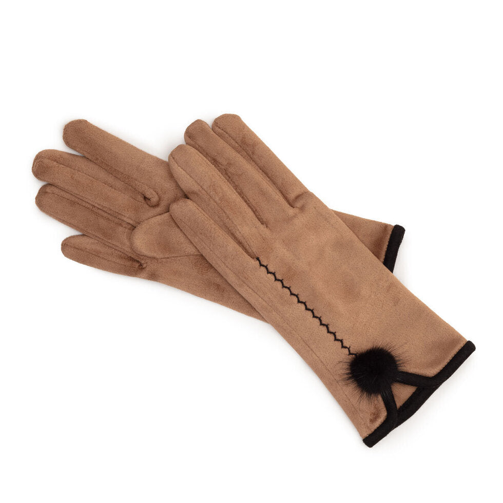 Elie Beaumont Gloves Pom Pom Dark Tan