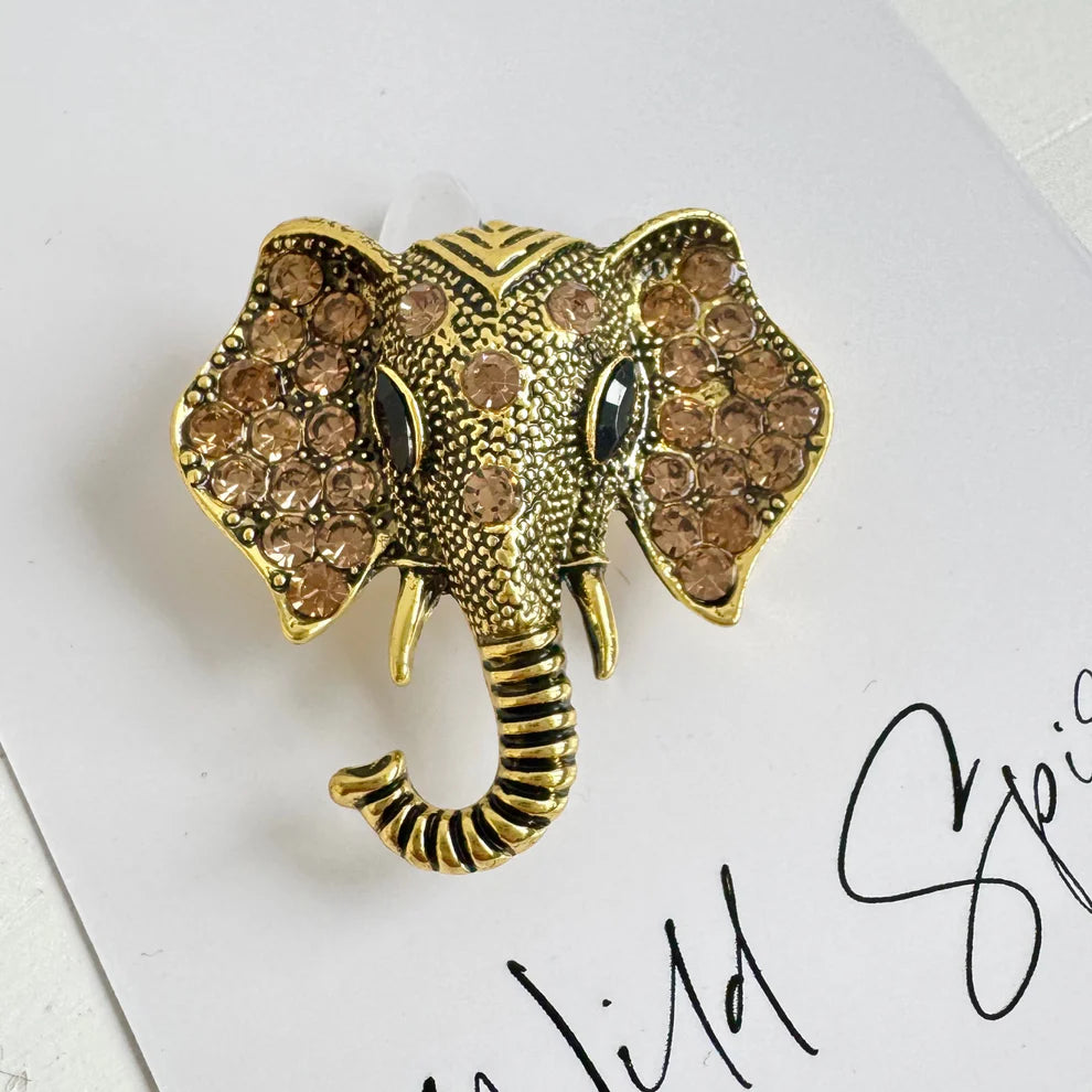 Wild Spirit Gold Elephant Bling Brooch