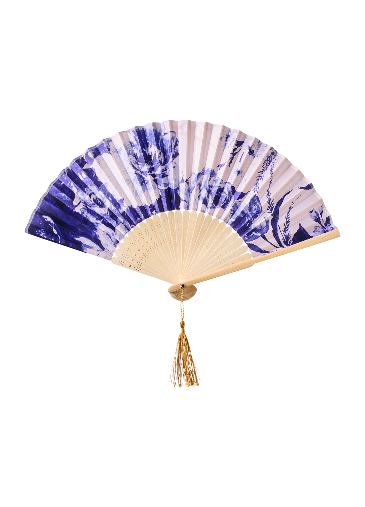 Powder Satin Hand Fan - China Blue Blooms