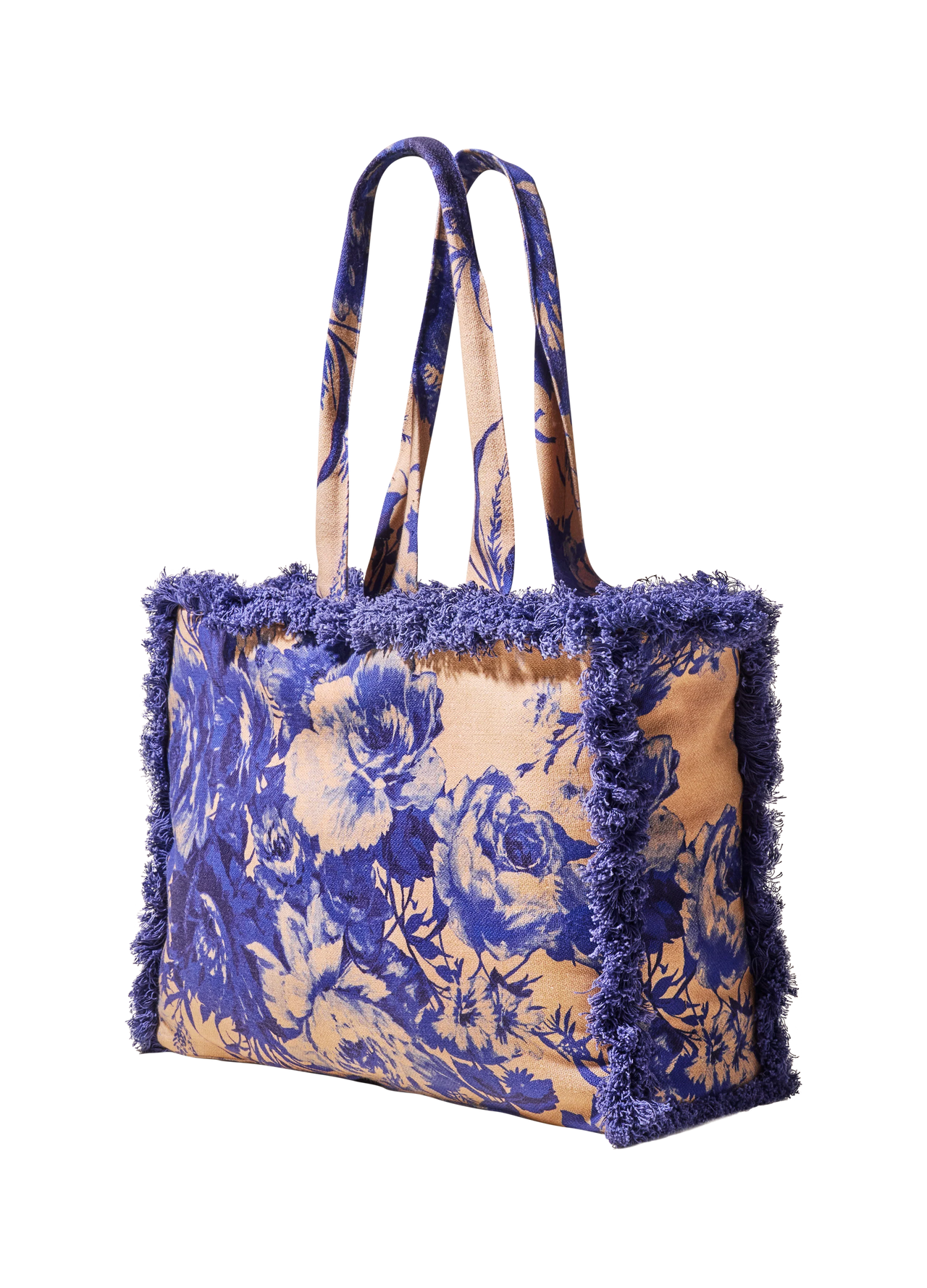 Powder Fringed Box Tote Bag - China Blue Blooms