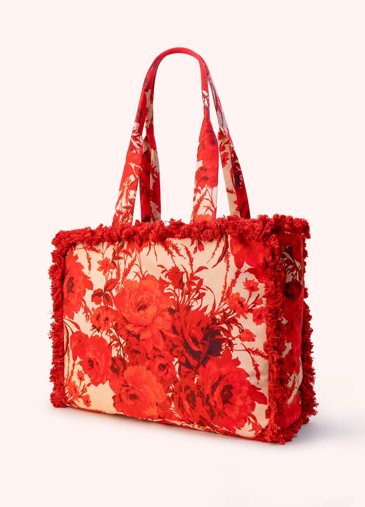 Powder Fringed Tote Bag - Rouge Blooms