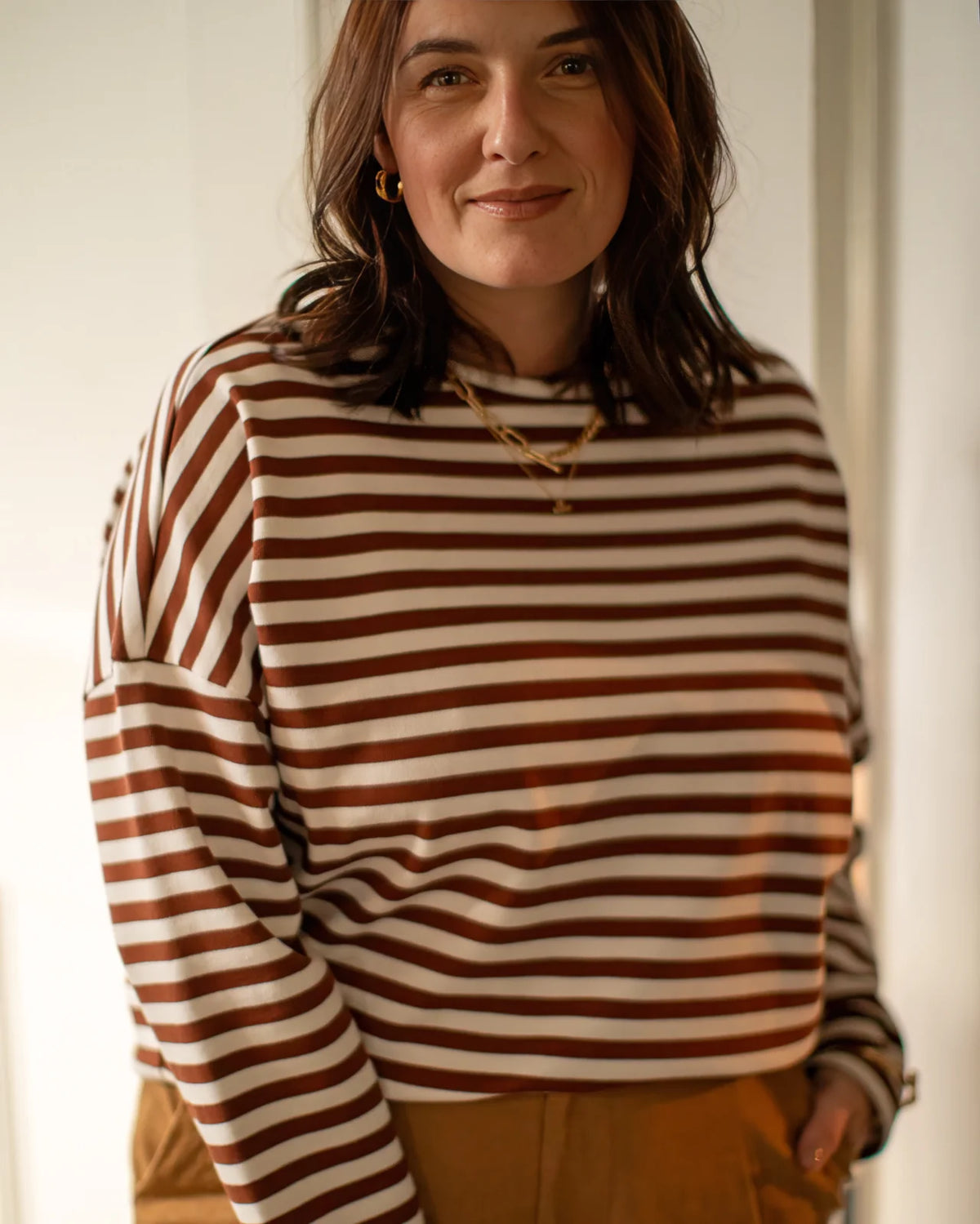 Rebecca Stripe Top Tobacco/Ecru