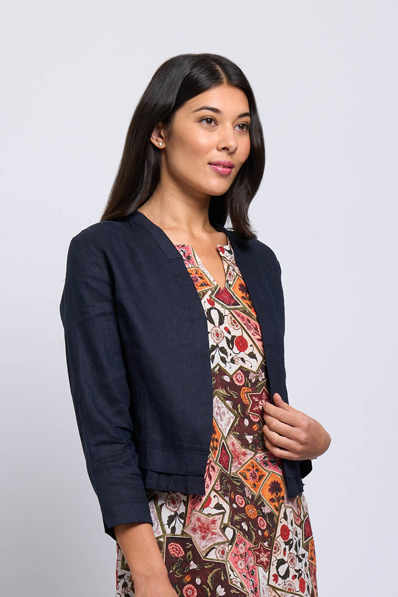Foil Pleat Dreams Midnight Linen Jacket