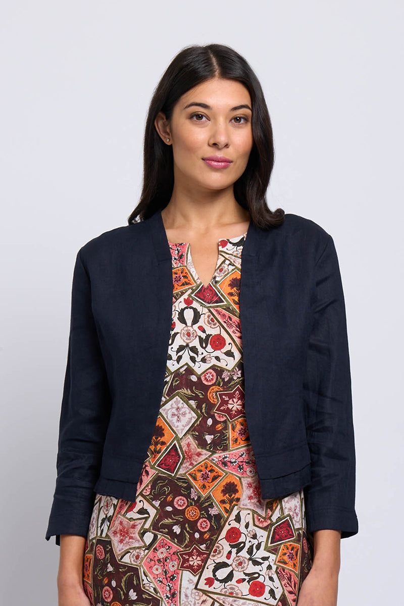 Foil Pleat Dreams Midnight Linen Jacket