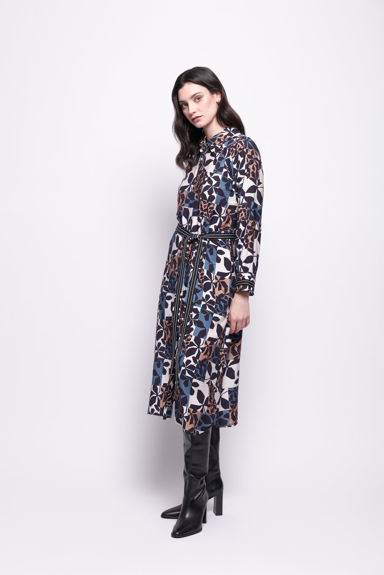 Foil On the Strip Shirt Dress - New Leaf