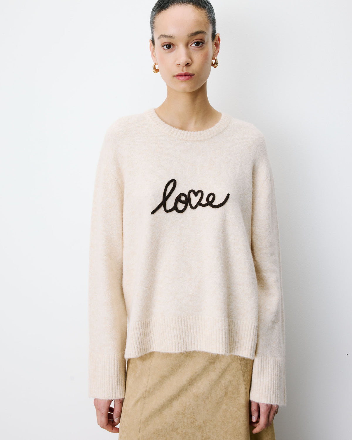 Grace & Mila AUBIN 'Love' Slogan Jumper - Sand
