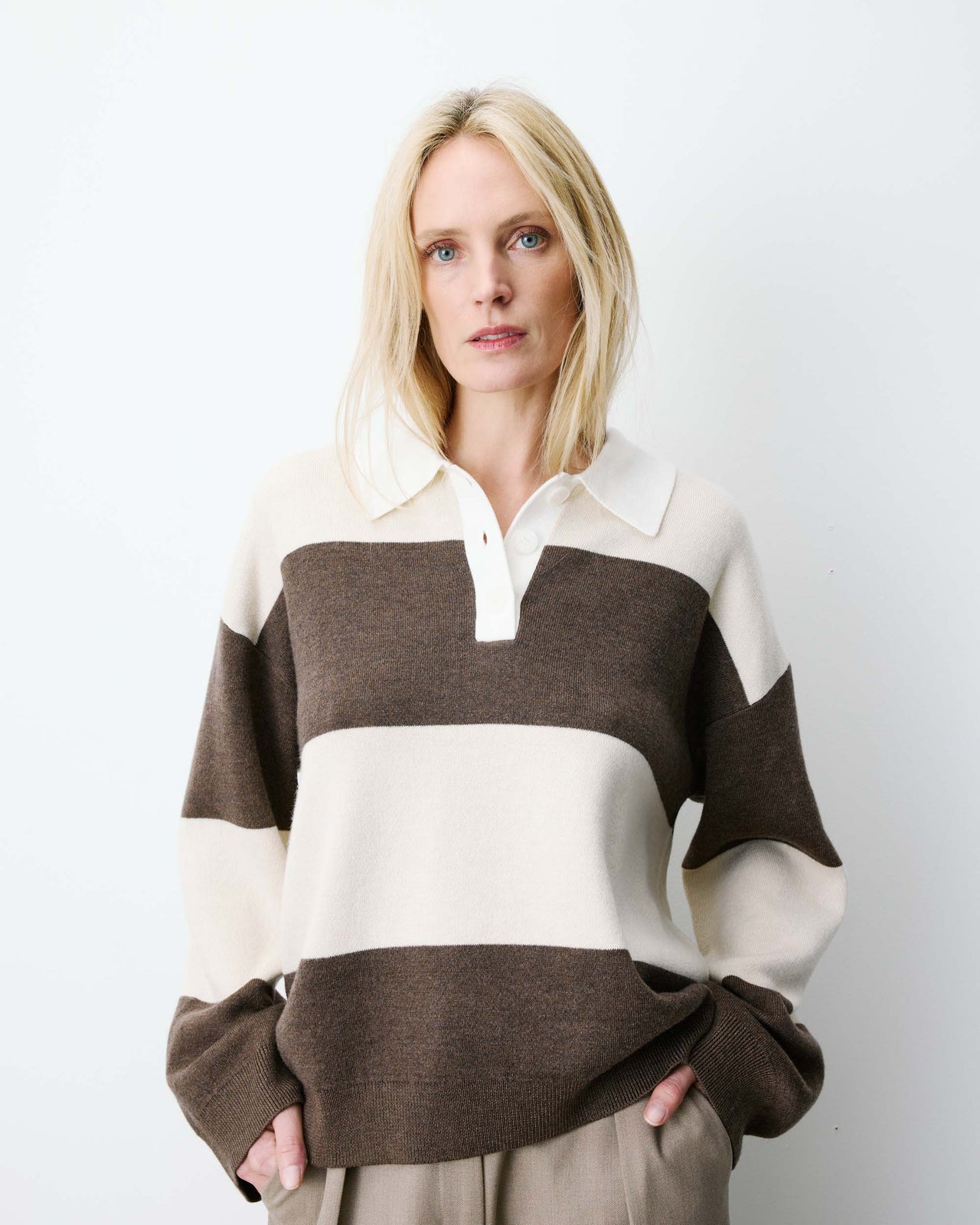 Grace & Mila ASTRE Stripe Polo Jumper - Sand