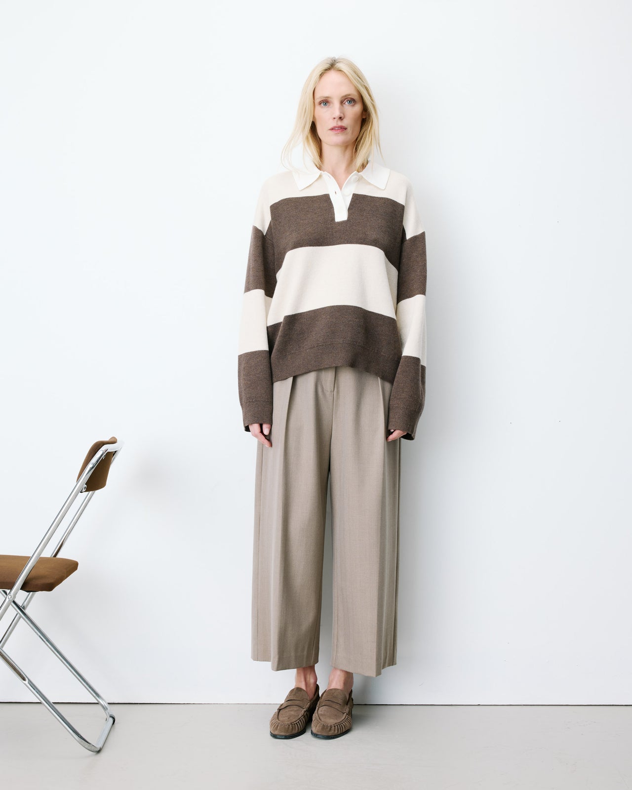 Grace & Mila ASTRE Stripe Polo Jumper - Sand