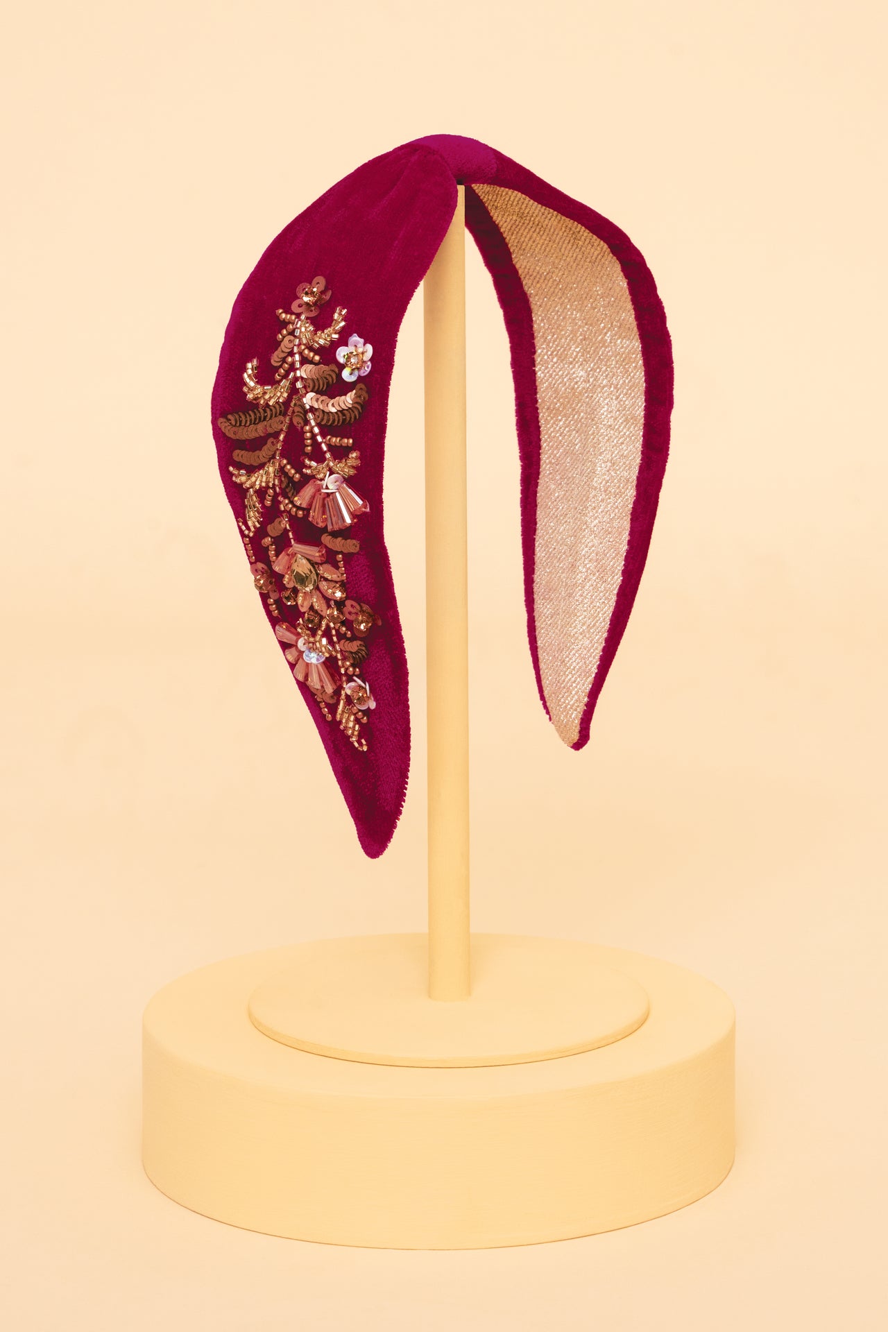 Powder Golden Wildflowers Embellished Velvet Headband - Fuchsia