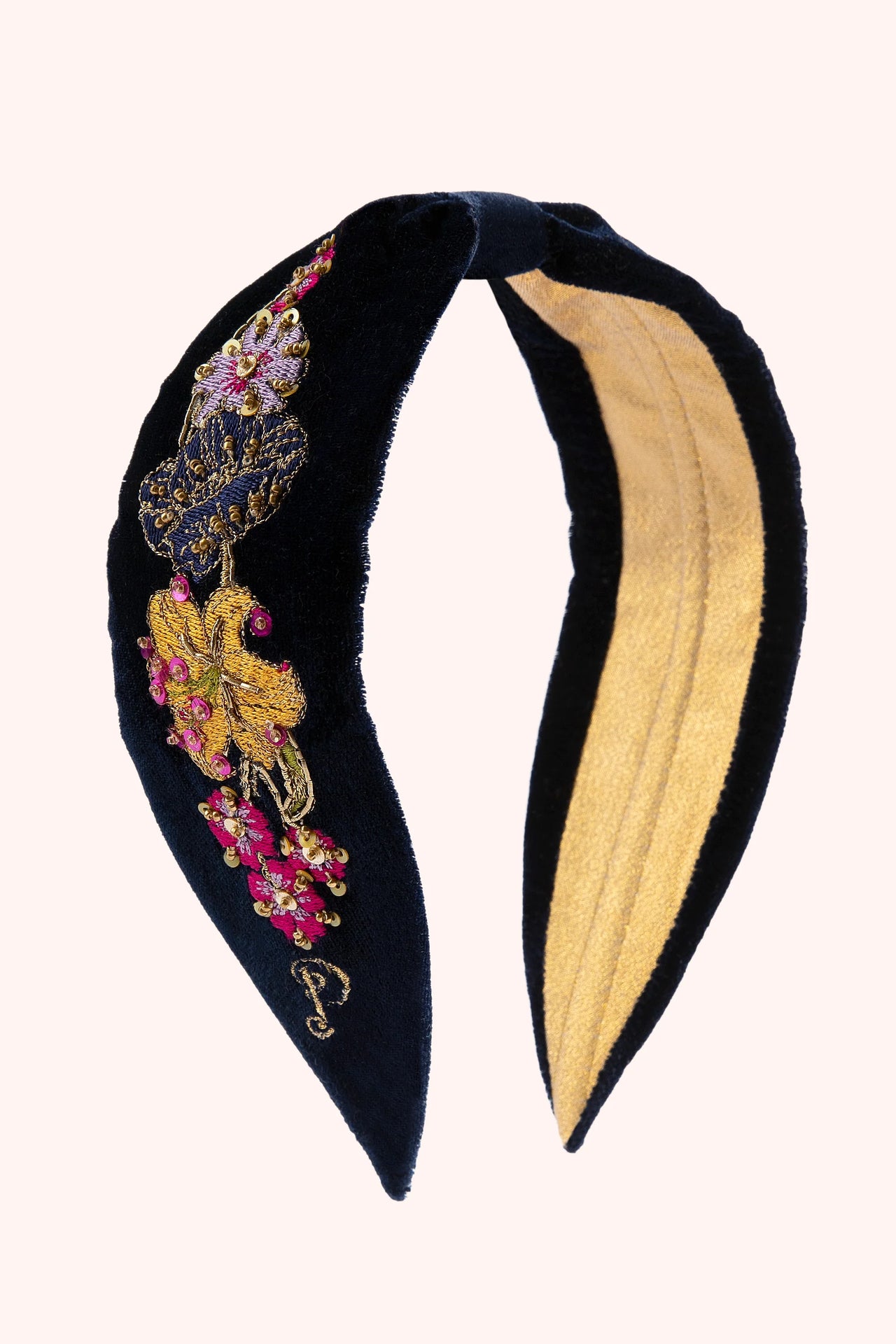 Powder Embroidered Velvet Headband - Midnight Posy