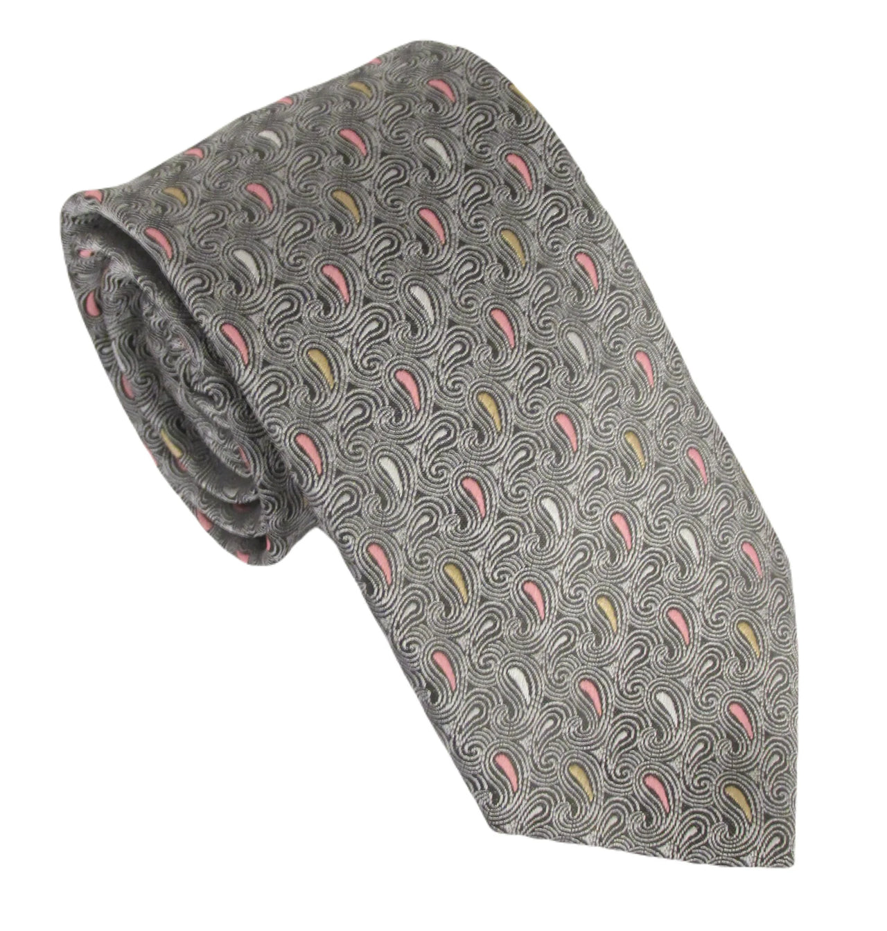 Van Buck Slim Satin Tie - Silver Swirl