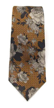Van Buck Red Label Silk Tie - Gold & Grey Detailed Floral