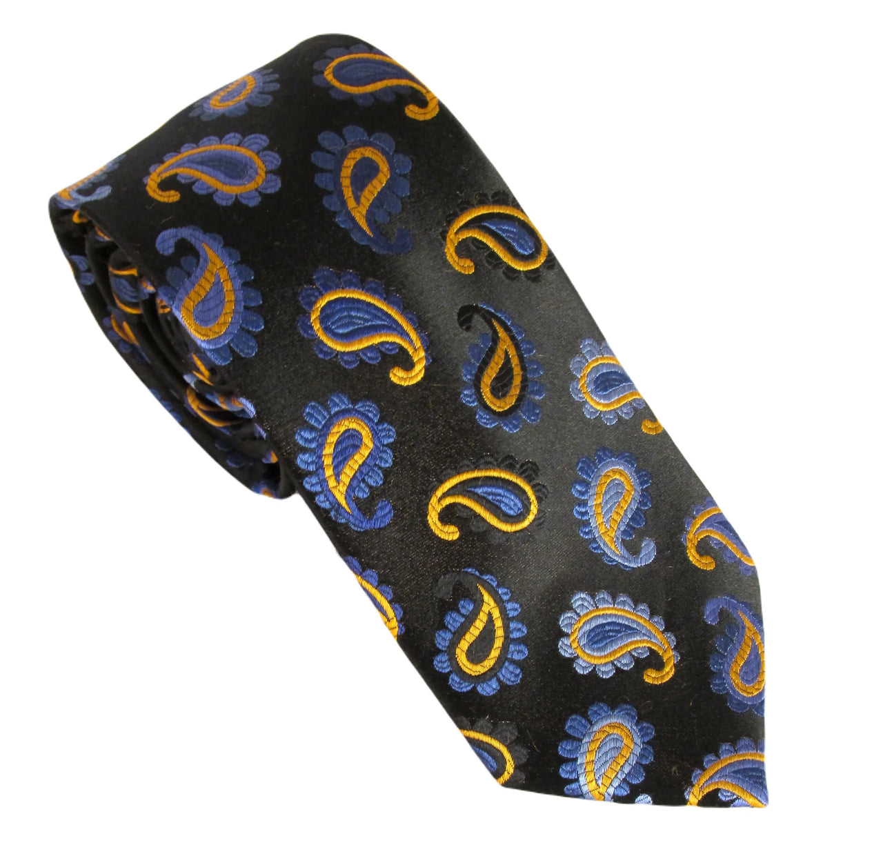 Van Buck Red Label Silk Tie - Black With Orange & Blue Paisley