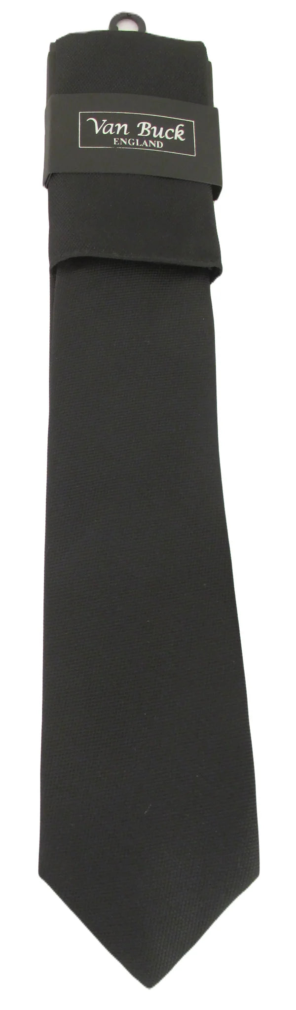 Van Buck England Black Jacquard Polyester Tie and Pocket Square Set