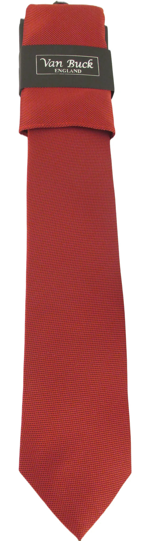 Van Buck England Red Jacquard Polyester Tie and Pocket Square Set