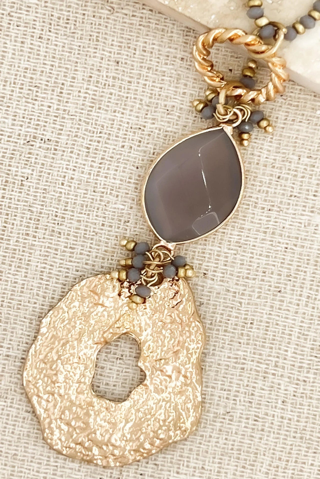 Envy Battered Gold and Purple Stone Pendant Necklace