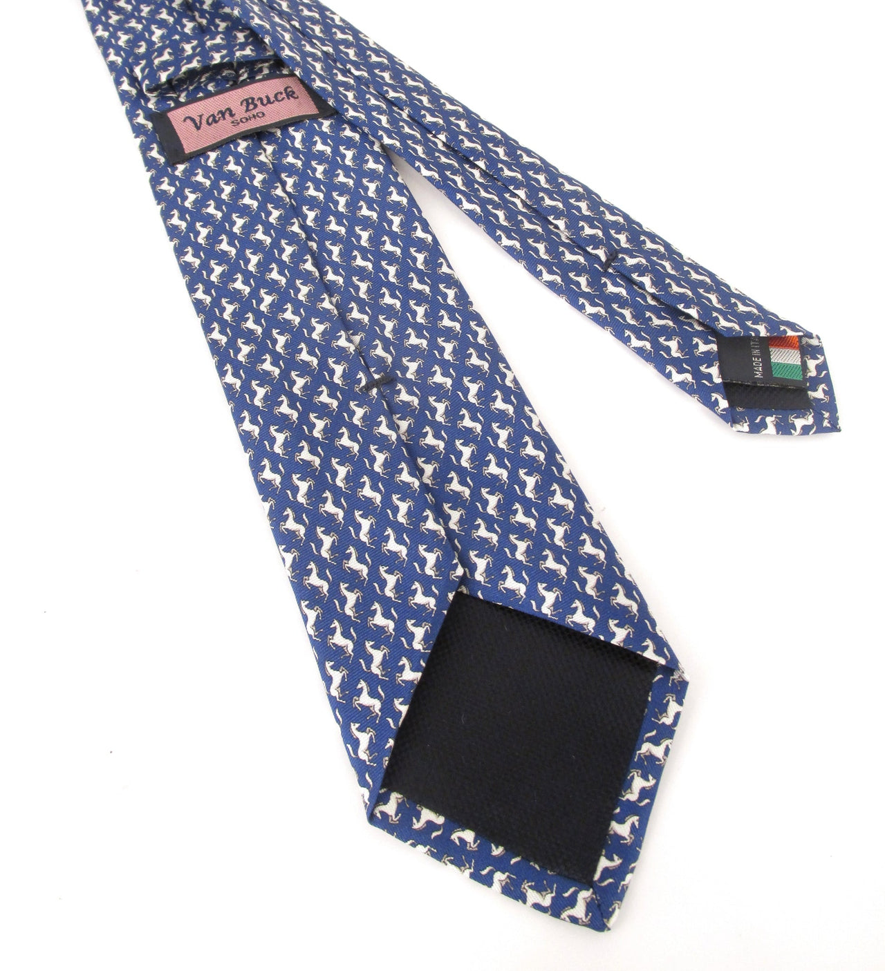Van Buck England Italian Printed Silk Navy Horse Tie