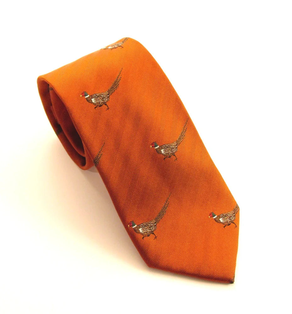 Van Buck England Orange Running Pheasant Country Silk Tie