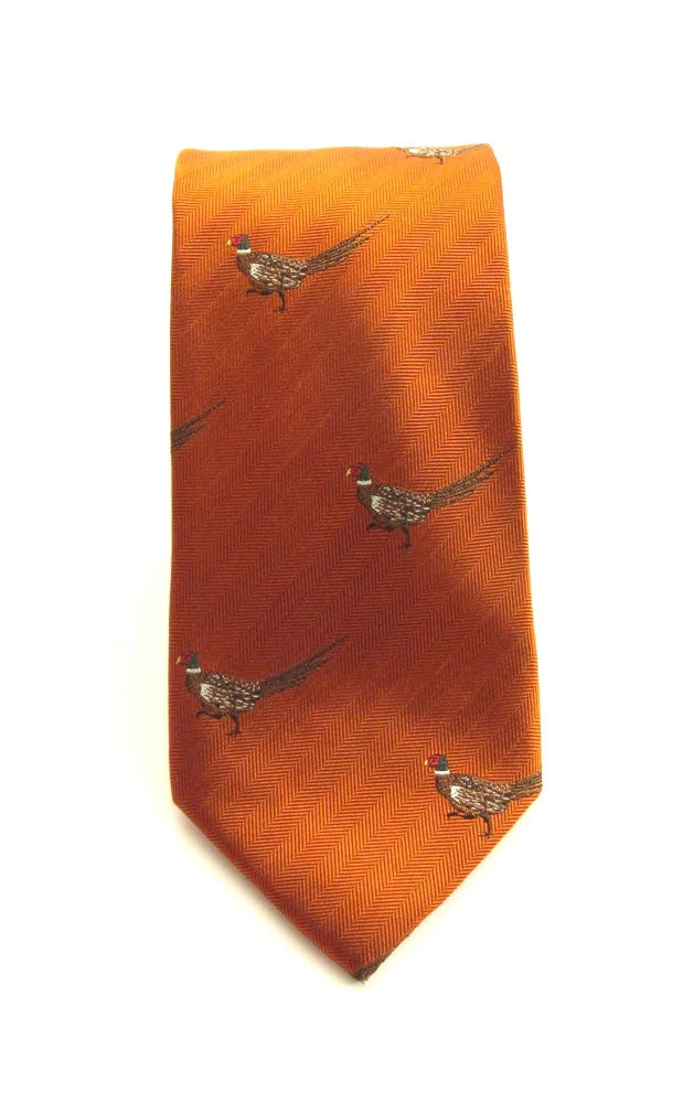 Van Buck England Orange Running Pheasant Country Silk Tie