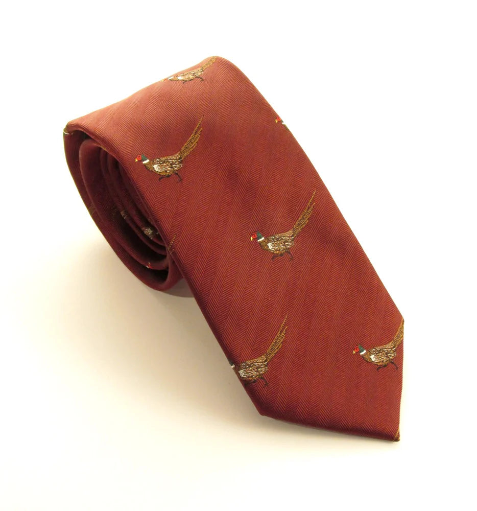 Van Buck England Wine Red Walking Pheasant Country Silk Tie