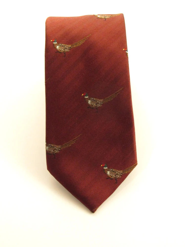 Van Buck England Wine Red Walking Pheasant Country Silk Tie