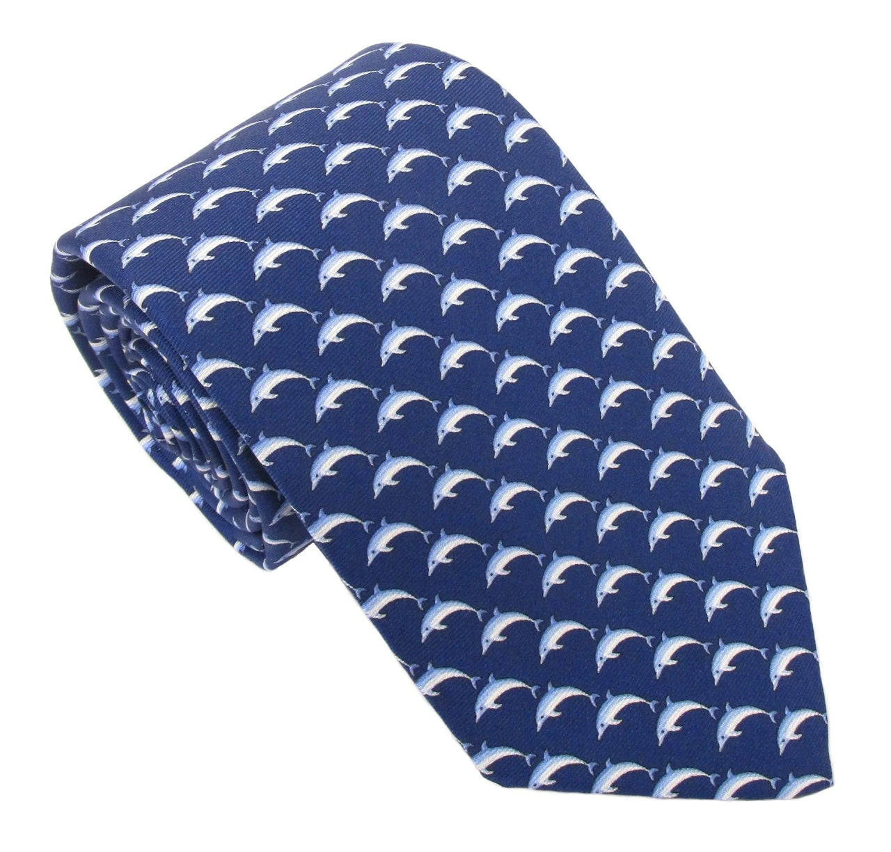 Van Buck England Italian Printed Silk Navy Dolphin Tie