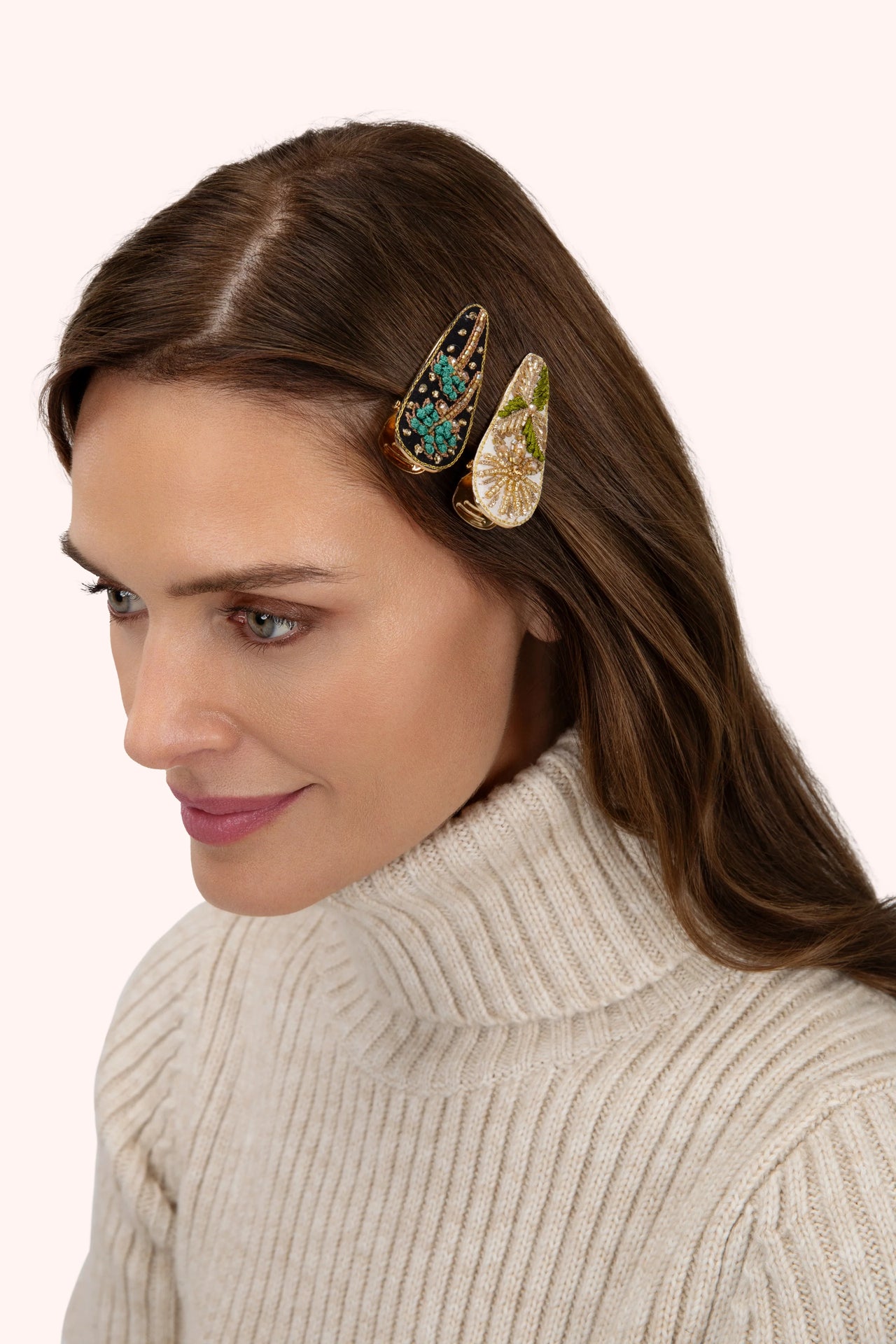 Powder Flower Hair Clips - Midnight Trees & Champagne