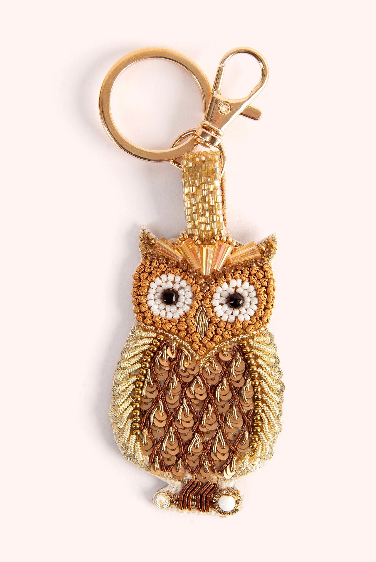 Powder Golden Beaded Owl Keyring