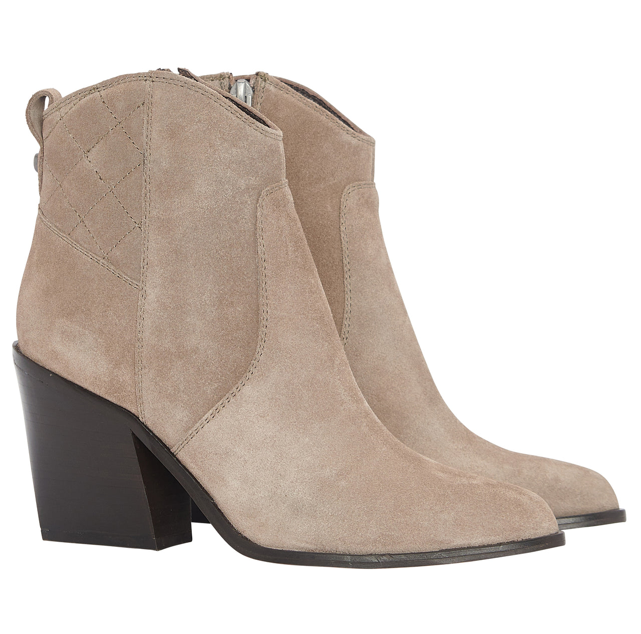 Barbour Rhonda Western Heel Ankle Boots - Taupe Suede