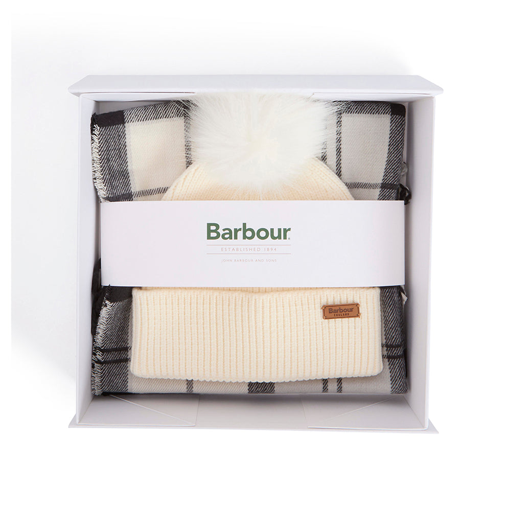 Barbour DOVER Beanie & Hailes Scarf Gift Set - Monochrome Tartan