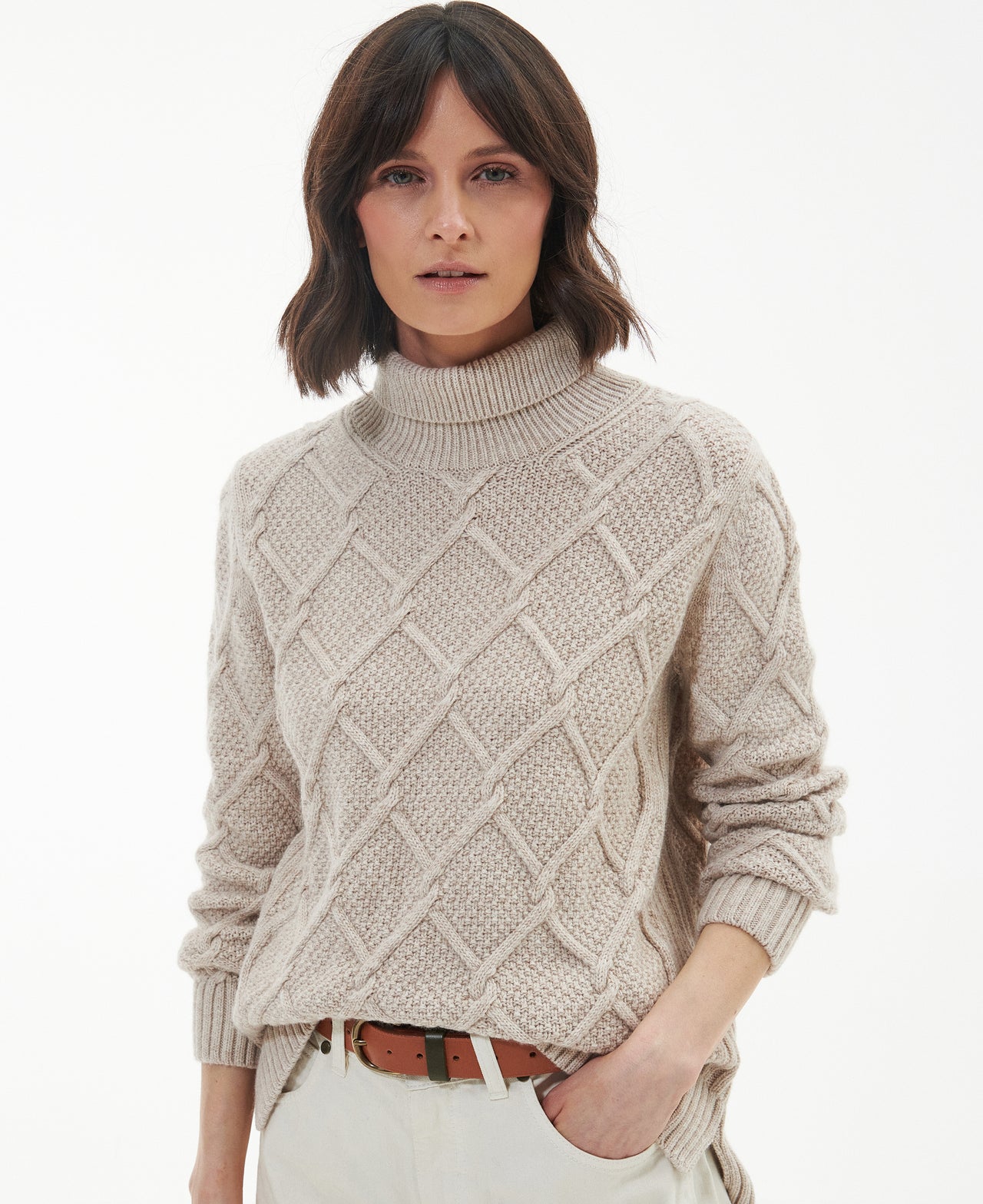 Barbour Burne Roll Neck Knitted Jumper - Oatmeal