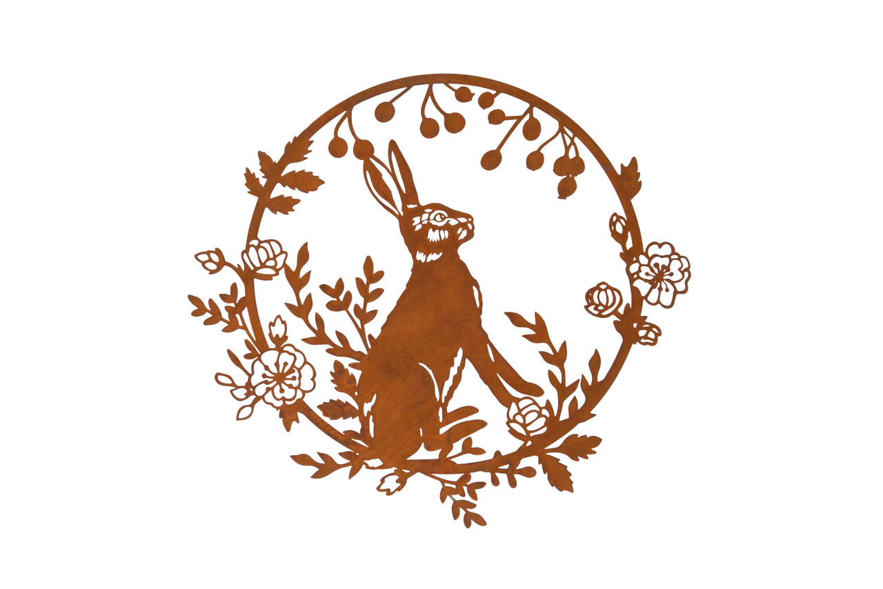 London Ornaments Rusty Floral Hare Plaque