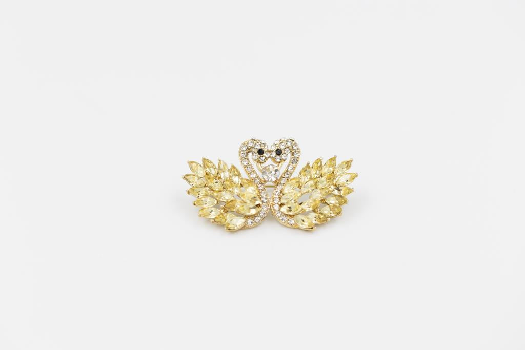 White Leaf Yellow And Gold Swan Brooch