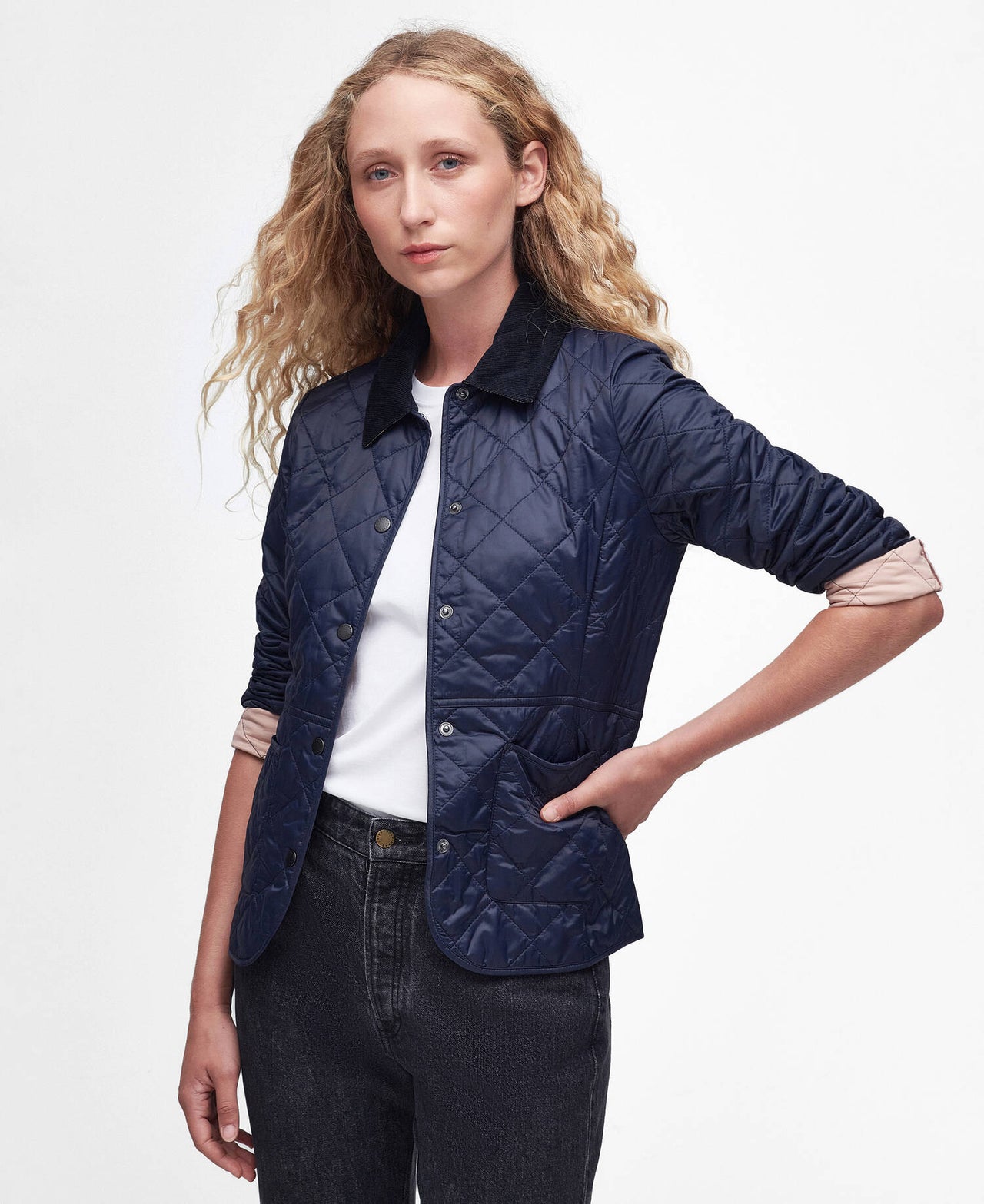Barbour Deveron Quilted Jacket - Navy/Pale Pink
