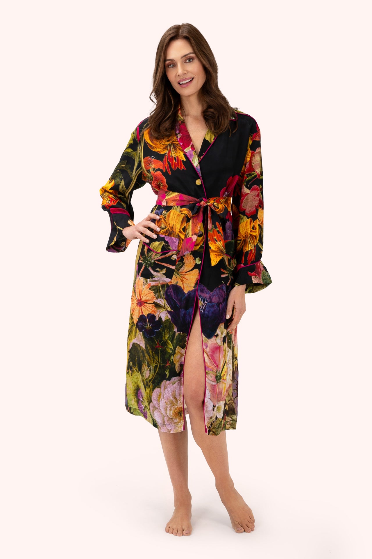 Powder Midnight Posy Luxury Satin Gown