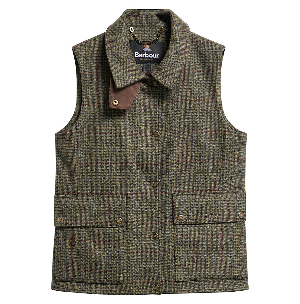 Barbour JOYCE Wool Gilet - Olive Price Of Wales Check