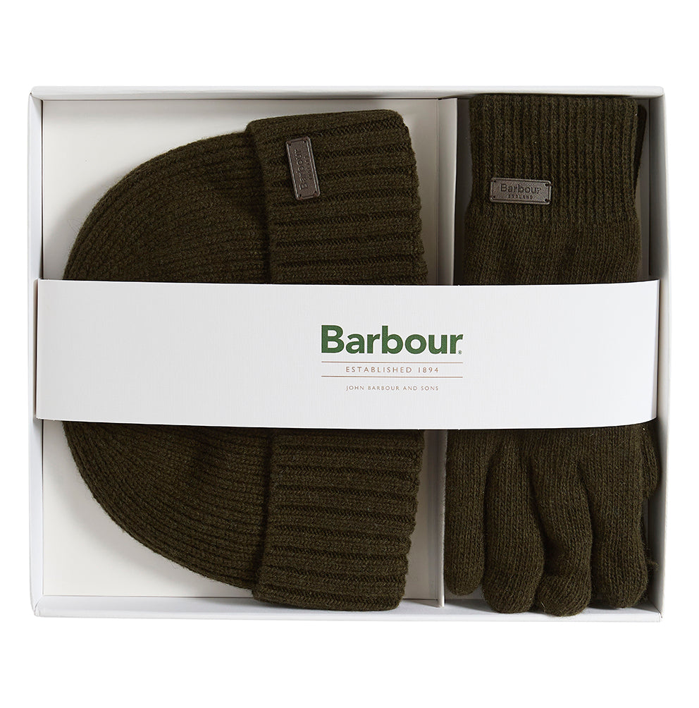 Barbour CARLTON Beanie & Gloves Gift Set - Dark Green