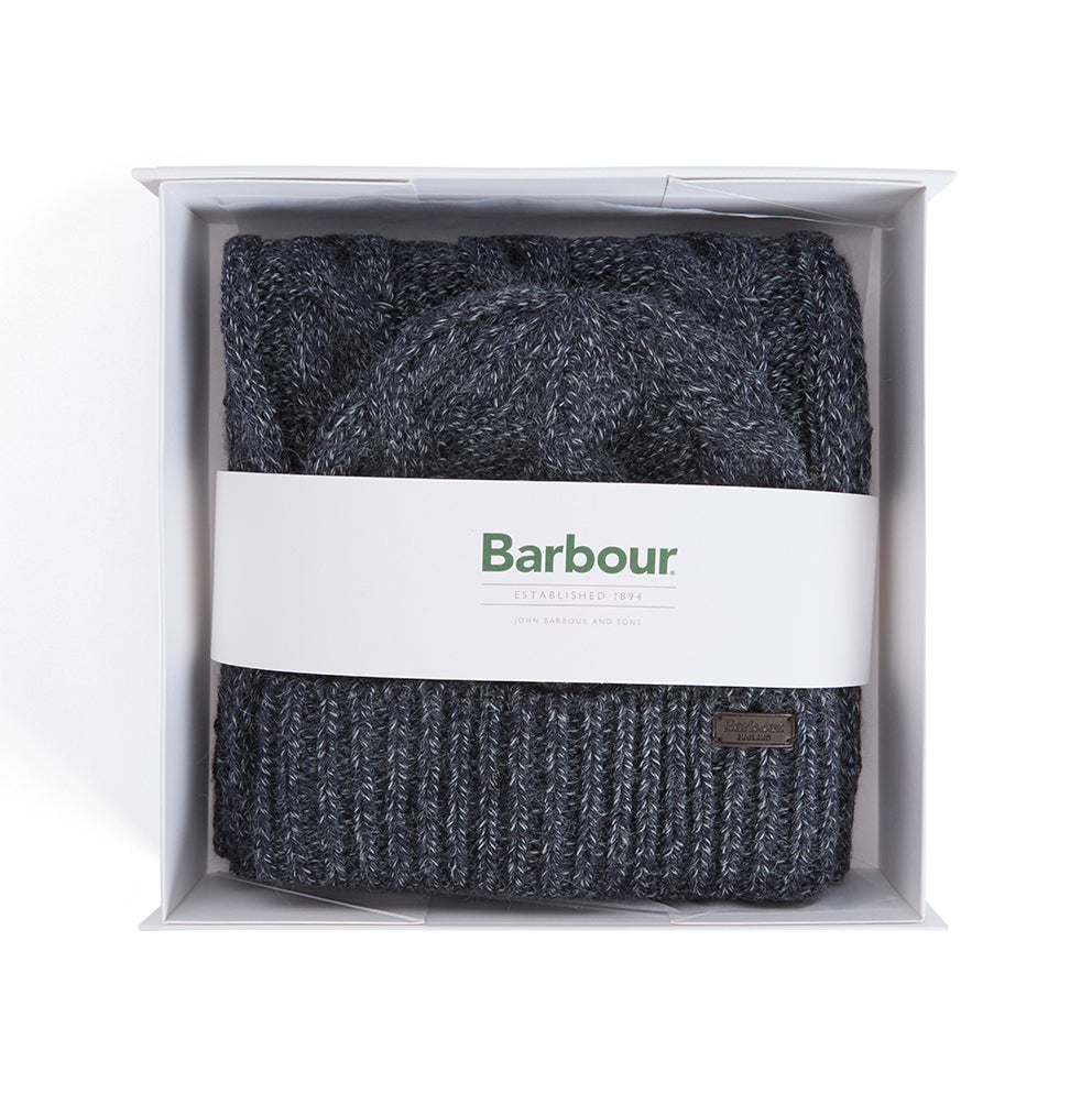 Barbour Jesmond Beanie & Scarf Gift Set - Navy