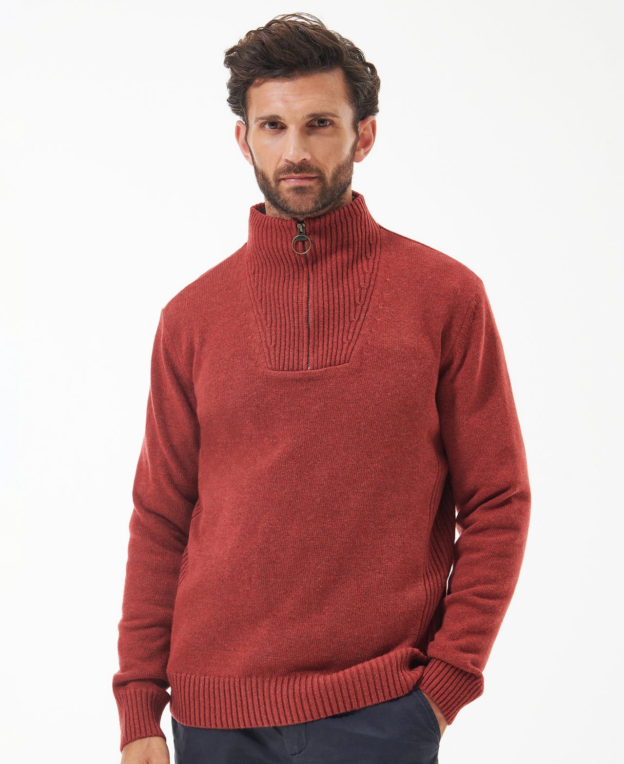 Barbour Nelson Essential Half Zip Brick Red Jumper