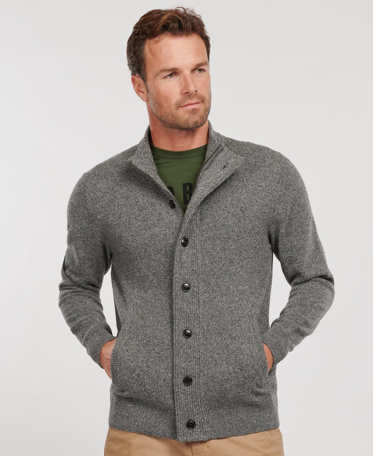 Barbour Essential Tisbury Zip Through Grey Cardigan