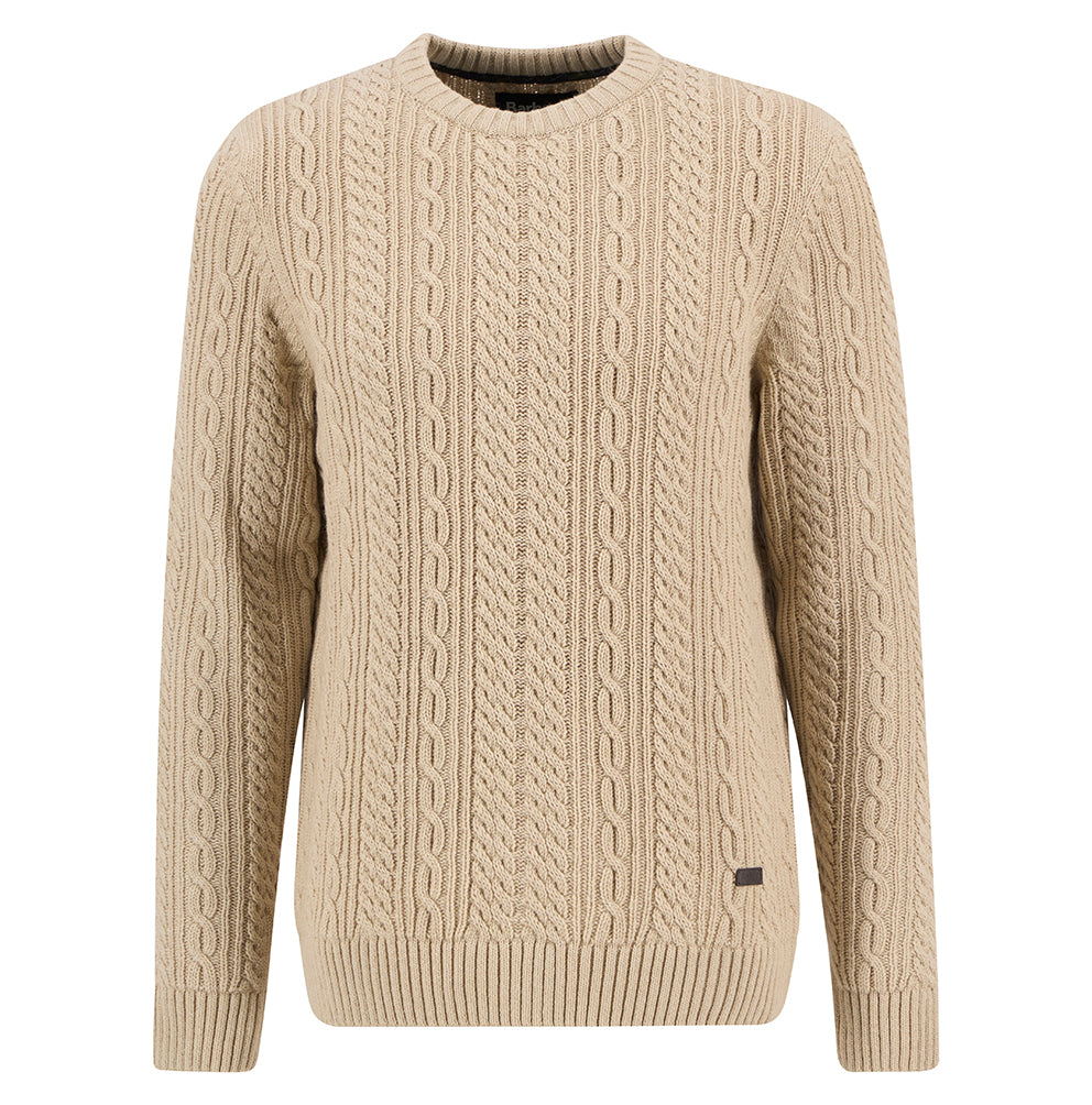 Barbour Lowfen Cable Crew Neck Jumper - Stone