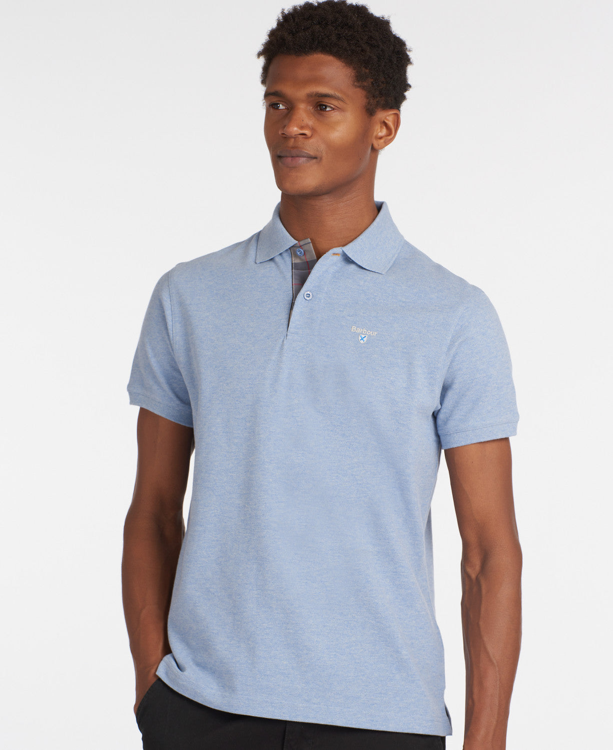 Barbour Tartan Pique Polo Shirt - Sky Marl