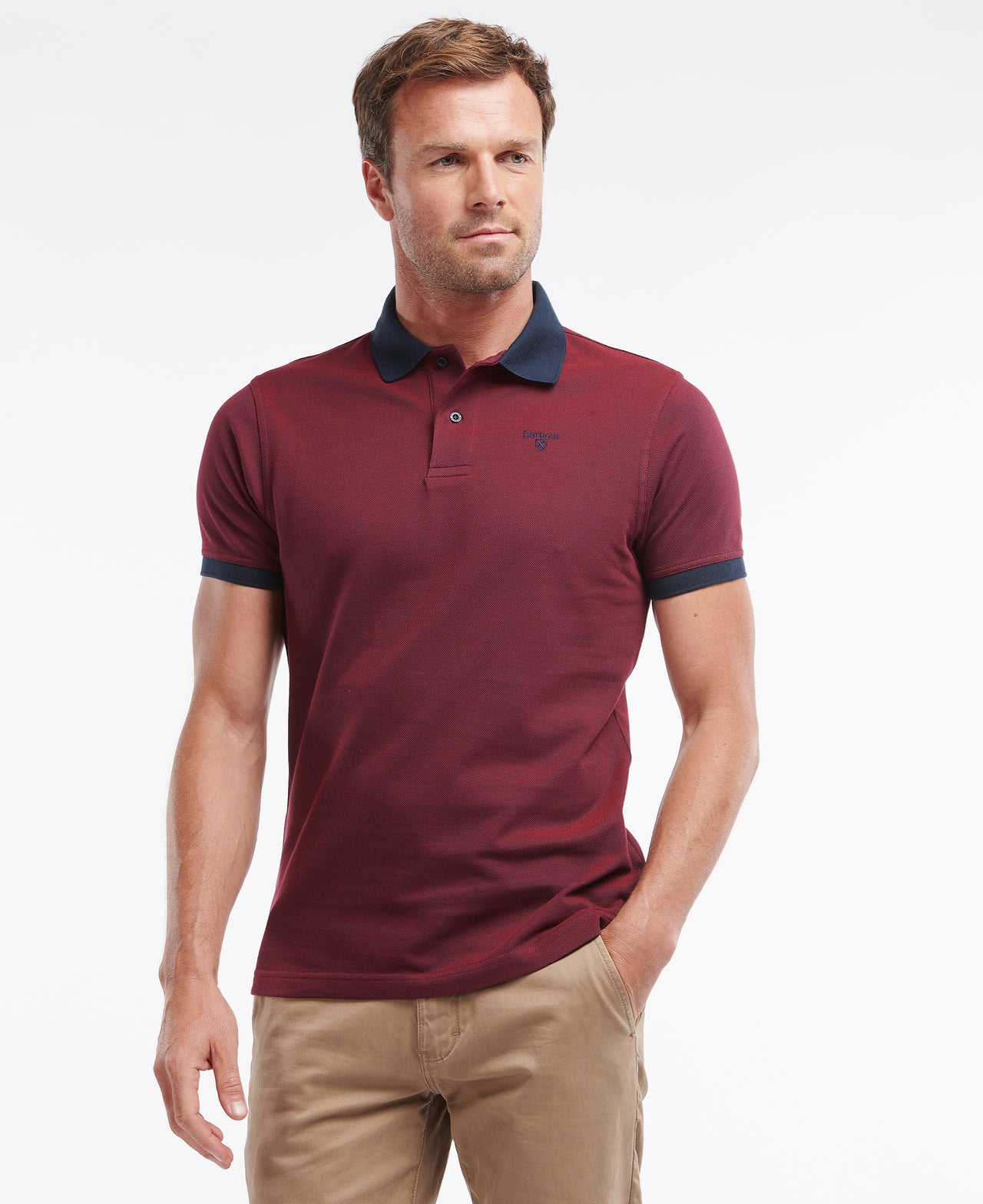 Barbour Essential Sports Mix Polo Shirt - Dark Red