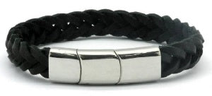 Sarome Magrelief Black Leather Bracelet