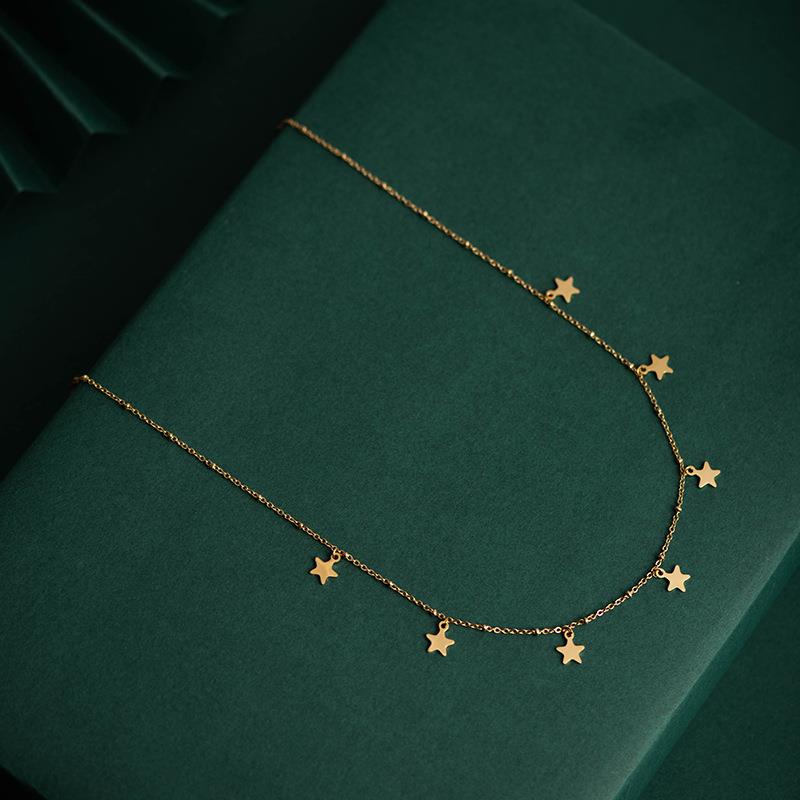 White Leaf Gold Star Charm Necklace