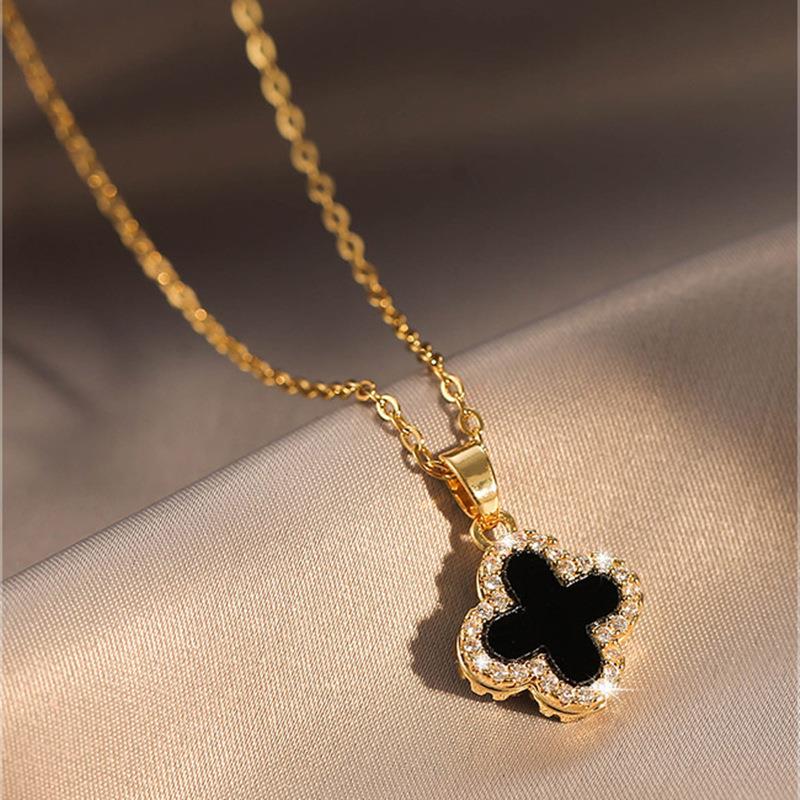White Leaf Reversible Clover Necklace